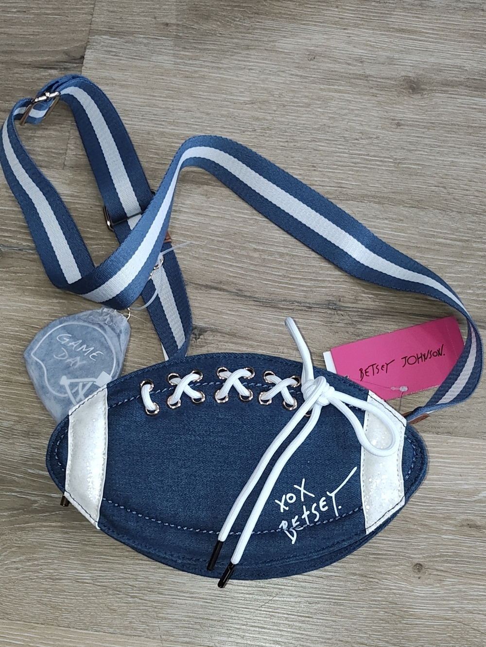 Betsey Johnson Navy and White Football Crossbody Bag for Kids